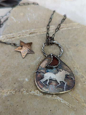 Horse with Carnelian Crescent Necklace
