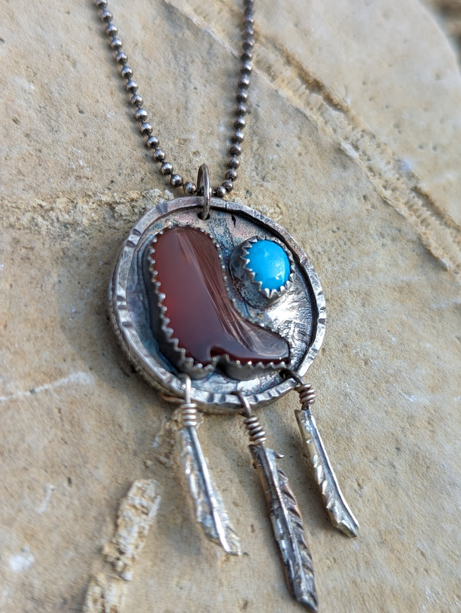 Agate Cowboy Boot and Turquoise Coin Necklace