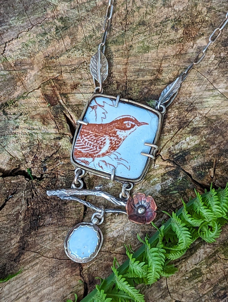 Bird Enamel with Opal and branch