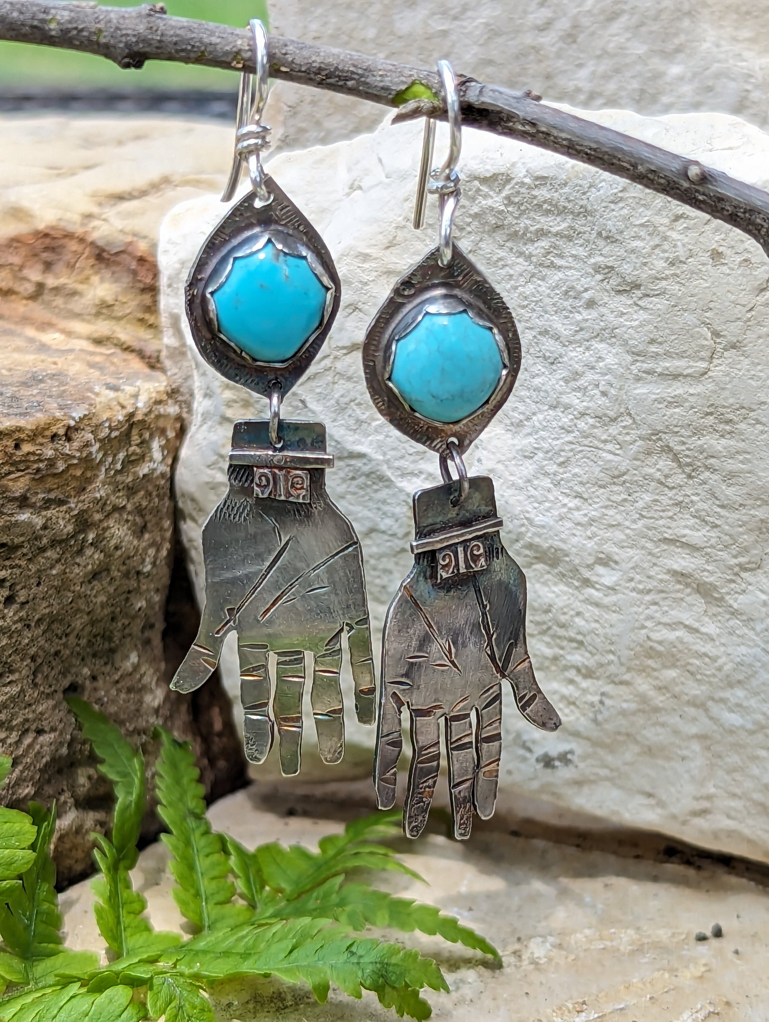 Sleeping Beauty Turquoise Hand Earrings