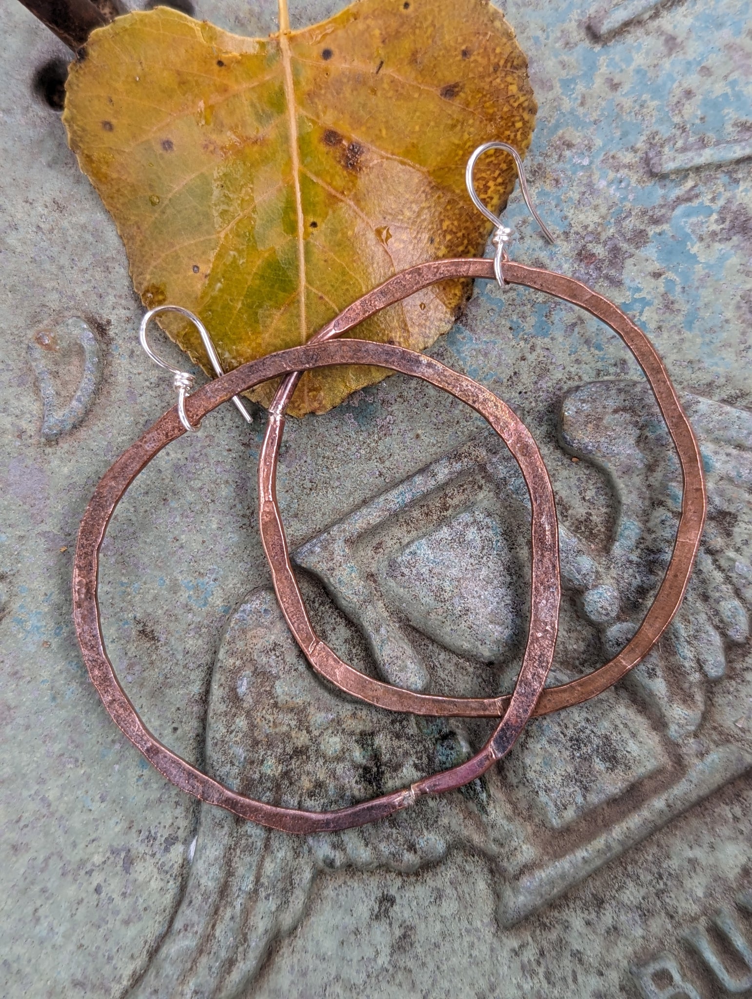 Hammered Copper Hoop Earrings