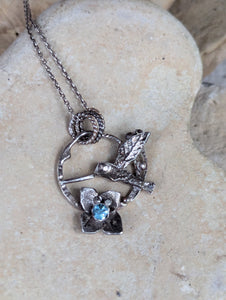 Hummingbird Necklace with Aqua Marine