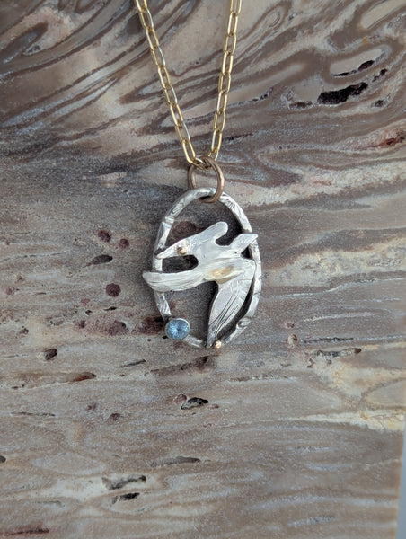 Flying Bird with Aqua Marine Necklace