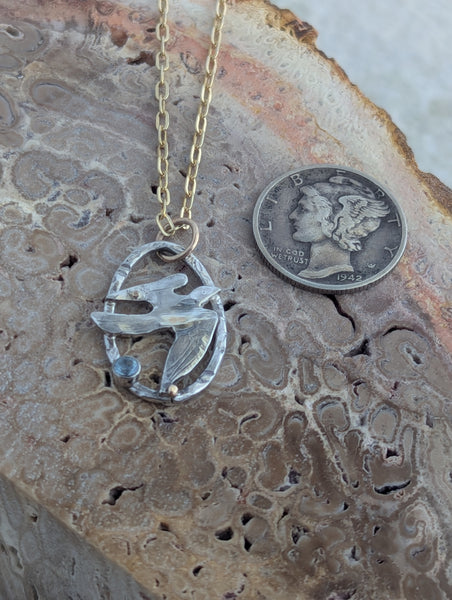 Flying Bird with Aqua Marine Necklace
