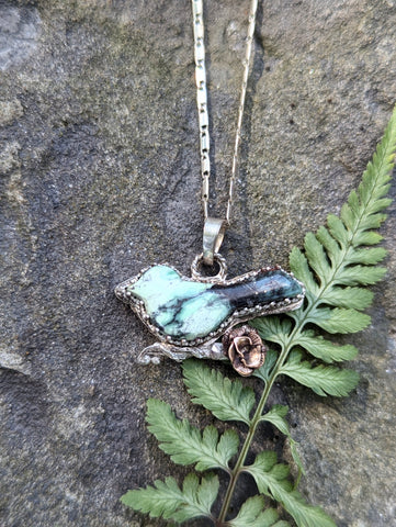 Varicsite Bird  with Rose gold BlossomNecklace