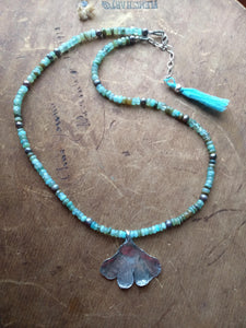 Ginko Leaf with Peruvian Opal Necklace