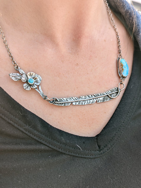 Flower Feather Turquoise Necklace