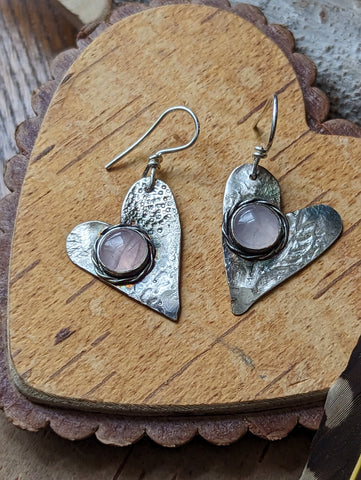 Rose Quartz Hearts Earrings